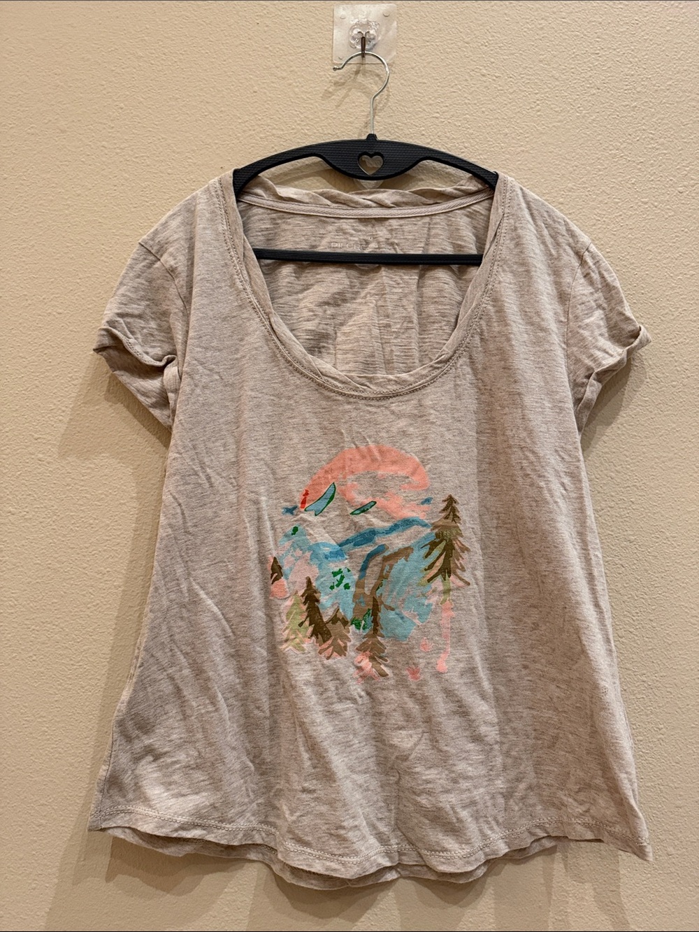 Anthropologie Pilcro Women's Beige Scoop Neck Graphic Tee - Nature Print NWT